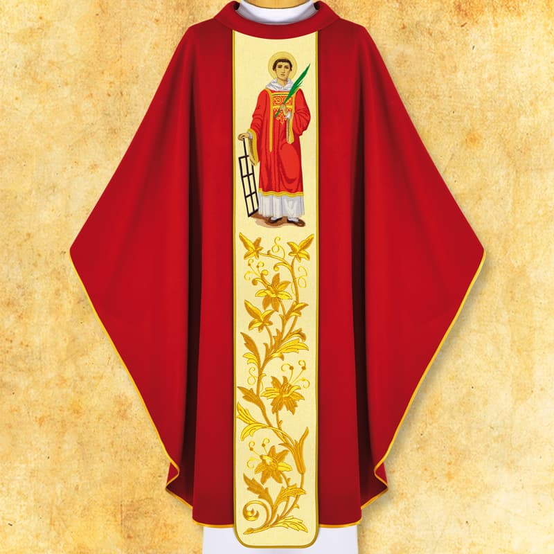 Chasuble with an embroidered image of "St. Lawrence."