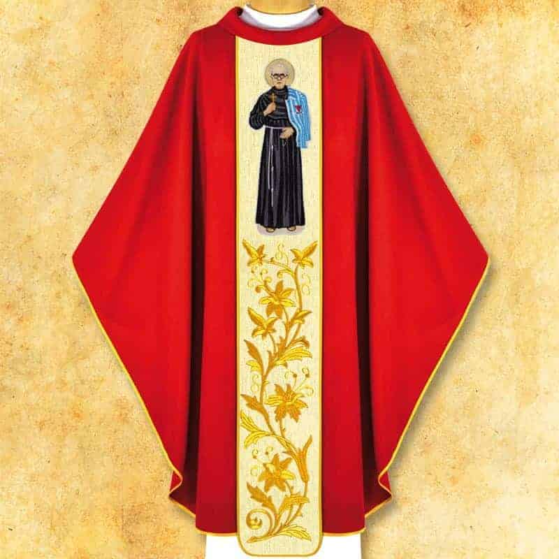 Chasuble with embroidered image of "St. M.M. Kolbe"
