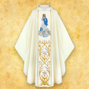 Chasuble with embroidered image of "Our Lady of the Assumption."