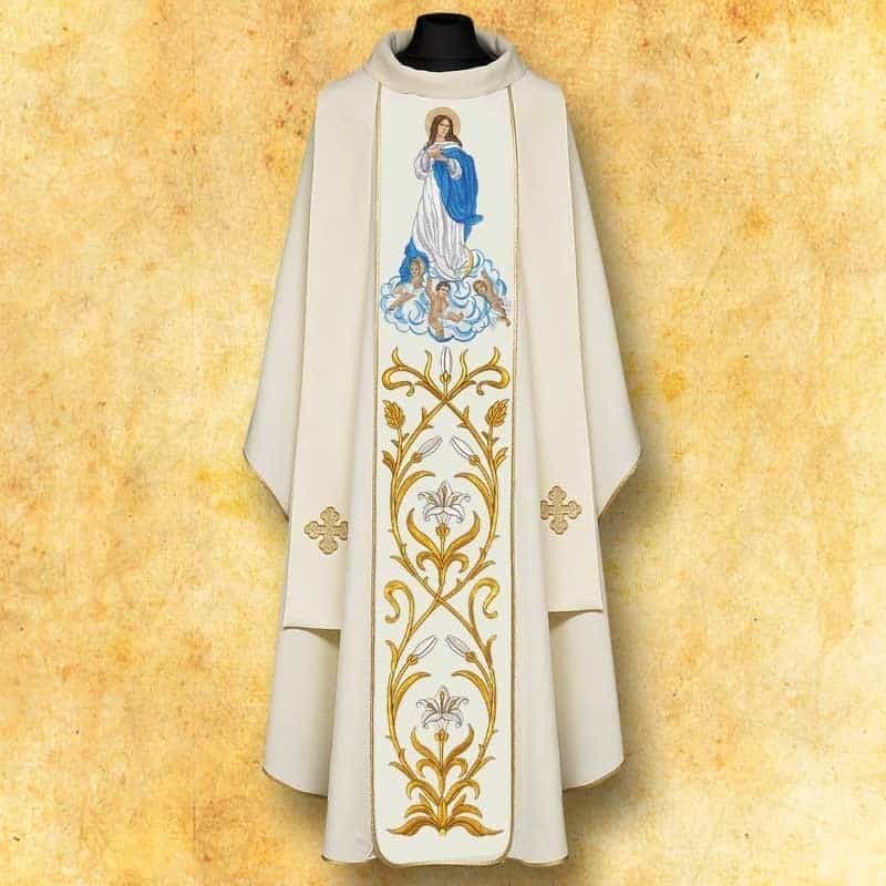 Chasuble with embroidered image of "Our Lady of the Assumption."