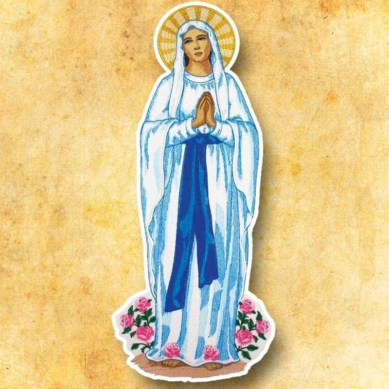 Aplique bordado "Nuestra Señora de Lourdes"