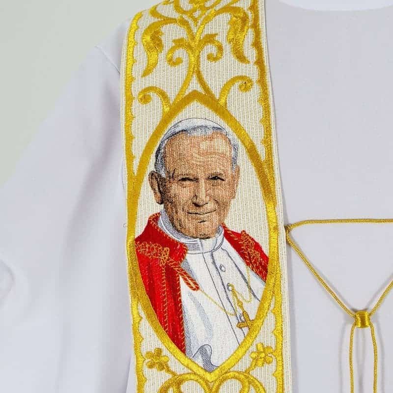 Bestickte Stola mit dem Bild des Heiligen Johannes Paul II.