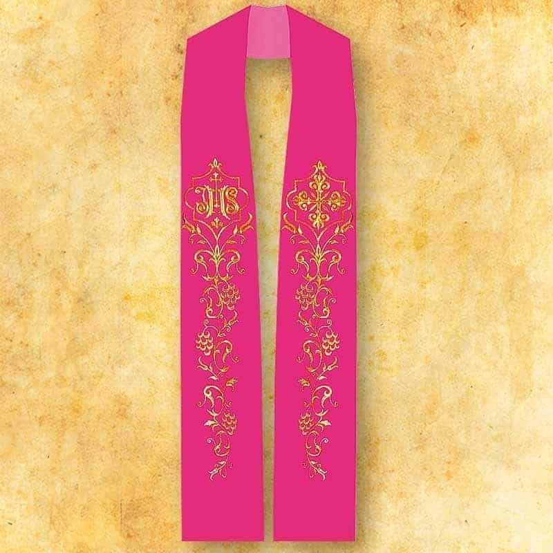 Embroidered pink "IHS" stole