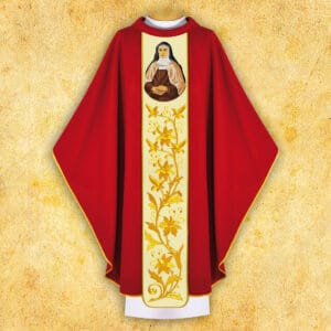 Chasuble with an embroidered image of "St. Edith Stein."