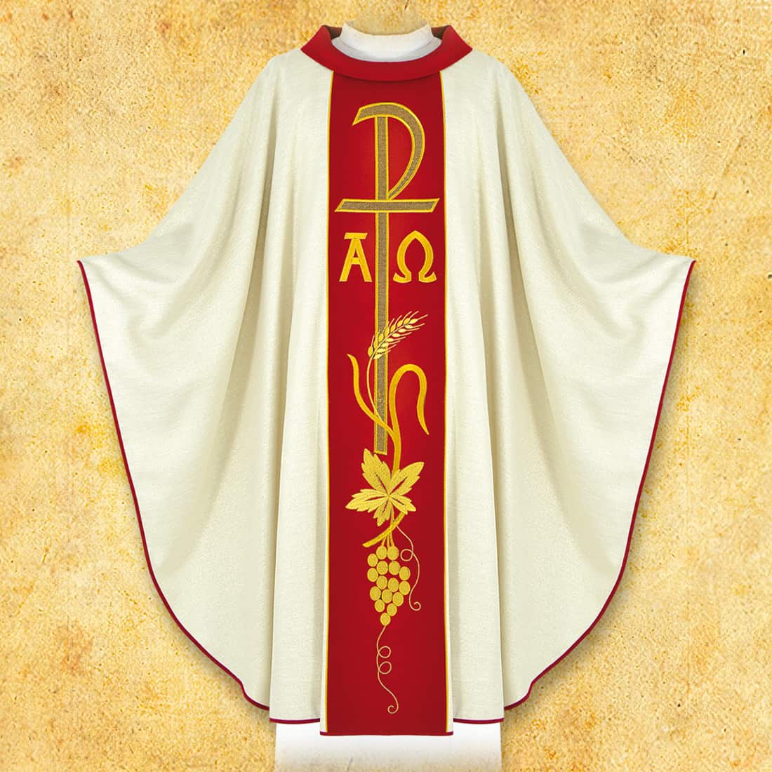 Chasuble with embroidered maroon belt