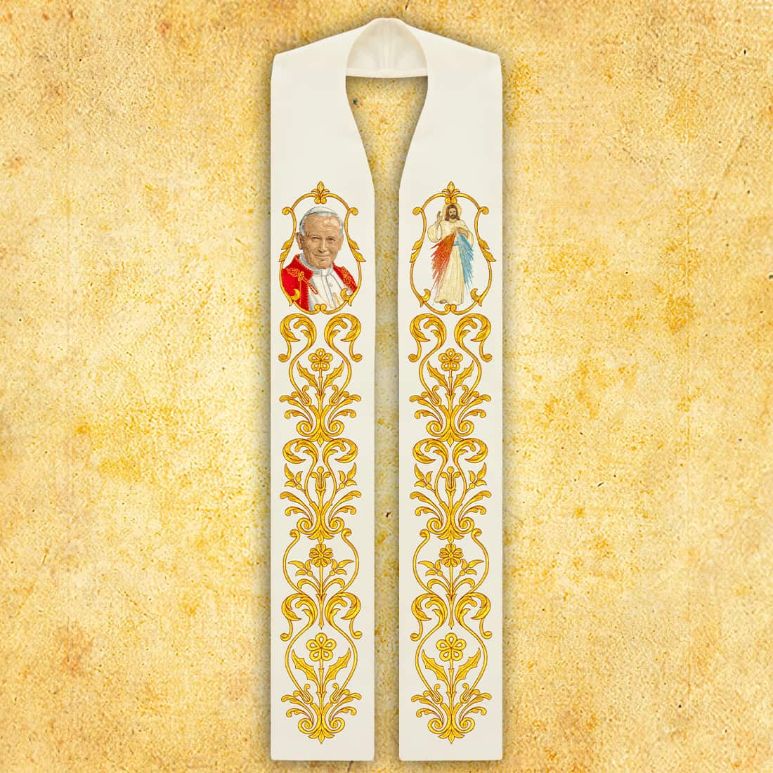 Embroidered stole "John Paul II and Jesus the Merciful"