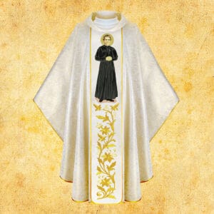 Chasuble with embroidered image of "St. John Bosco."
