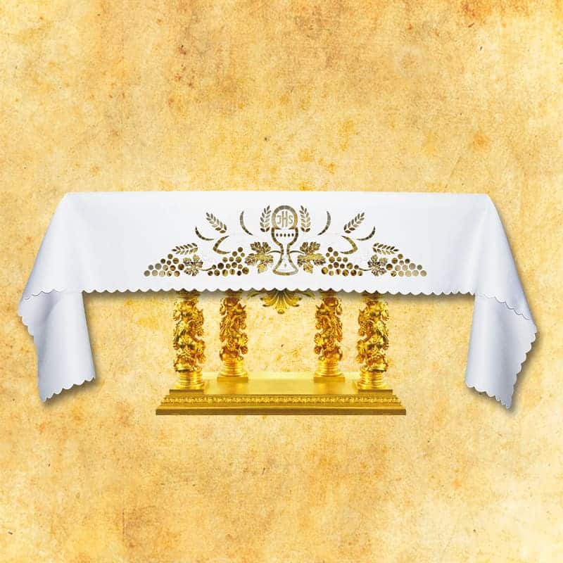 Mantel de altar calado con bordado frontal "Cáliz"